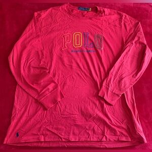 Ralph Lauren mens Big & Tall 2XLT Red long sleeve Crew Neck Tee embroidered logo